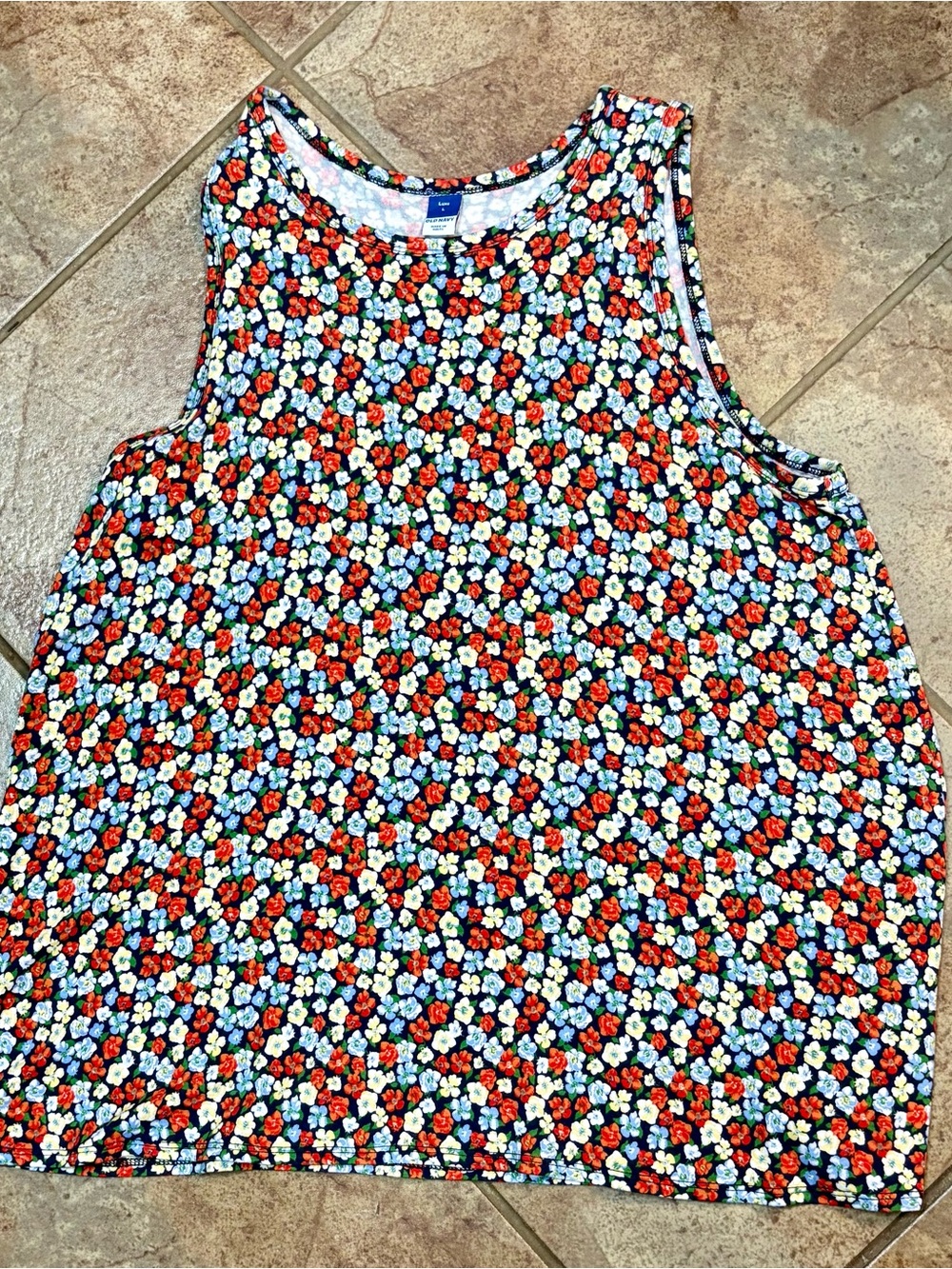 Old Navy Floral Tank Top - Red, Blue, White, Green-Size Large